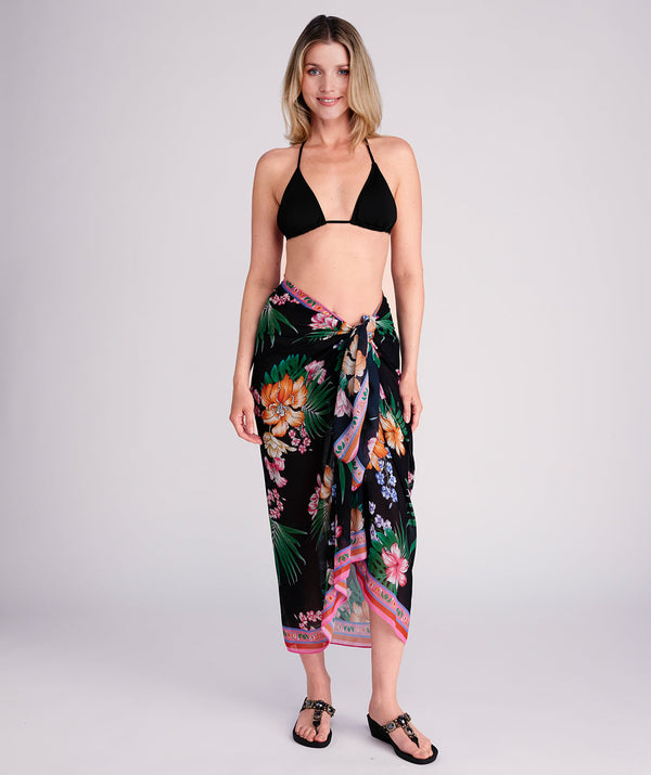 Murcia - Black and Pink Tropical Print Beach Sarong