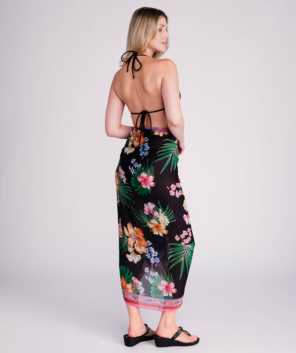 Murcia - Black and Pink Tropical Print Beach Sarong