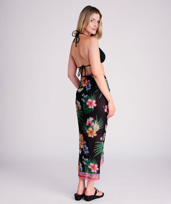 Murcia - Black and Pink Tropical Print Beach Sarong