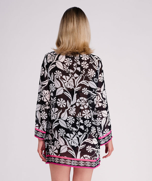 Mykonos - Monchrome Floral Print Beach Cover Up