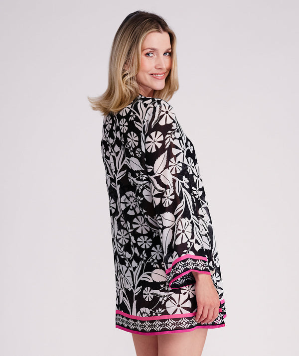 Mykonos - Monchrome Floral Print Beach Cover Up