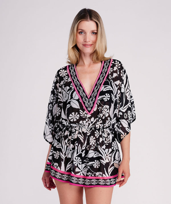 Mykonos - Monchrome Floral Print Beach Tunic