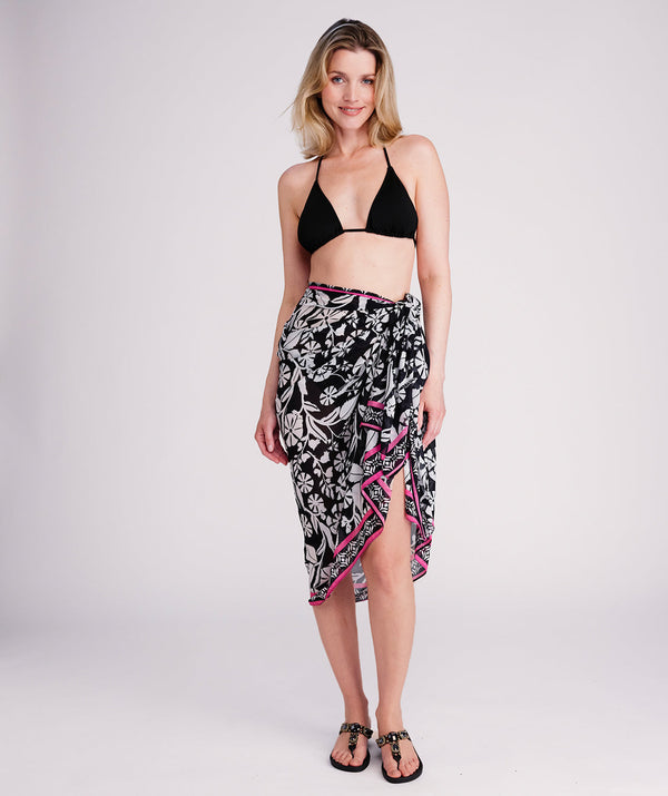 Mykonos  - Black White Floral Print Beach Sarong