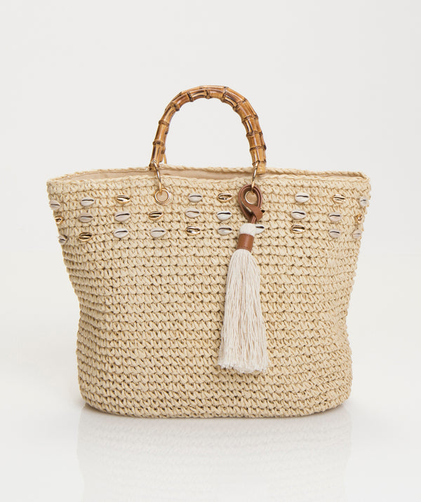 Natural Straw Bag with Bamboo Handles