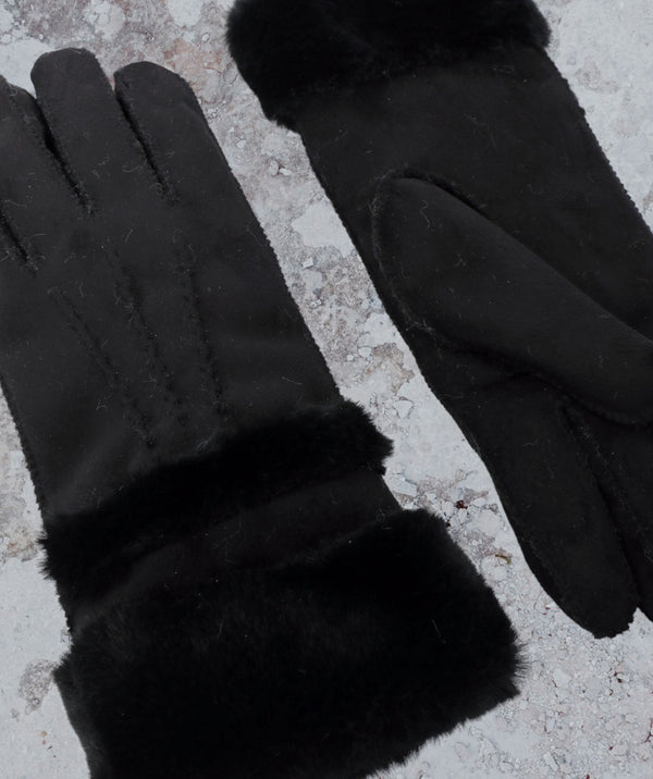 Nevada - Gants en faux daim noir avec garniture en fausse fourrure