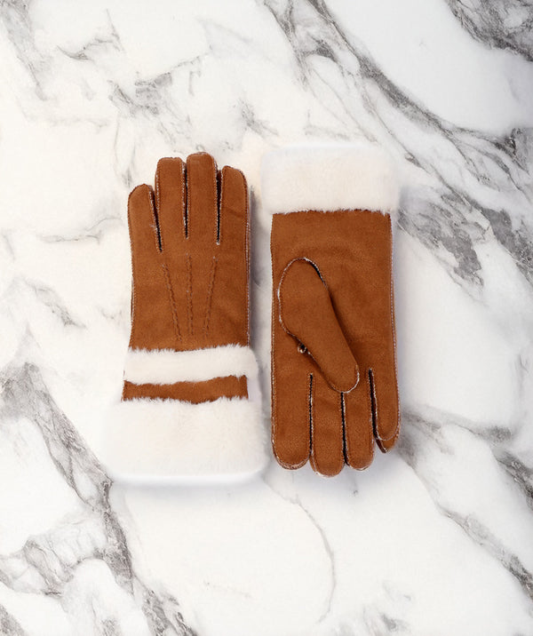 Nevada - kameel faux suede handschoenen met faux bontafwerking
