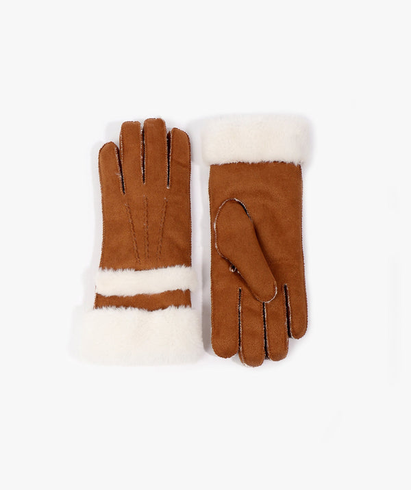 Nevada - Camel Faux Suede Gloves with Faux Fur Trim
