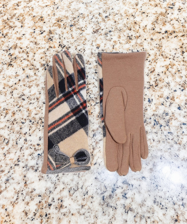Paisley - Beige Tartan Faux Suede Glove