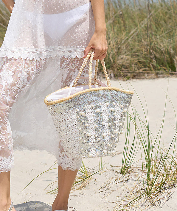 Perla - Silver Sequin Pearl Beach Bag