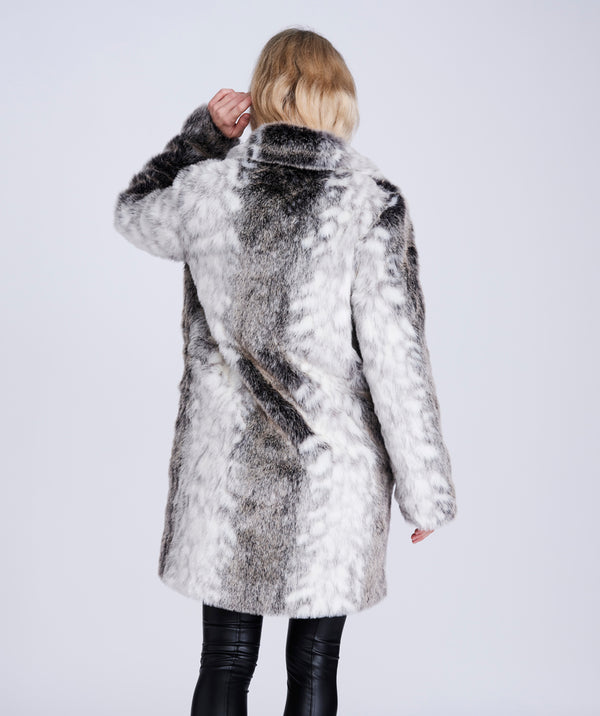 Snow Leopard Faux Fur Midi Length Coat