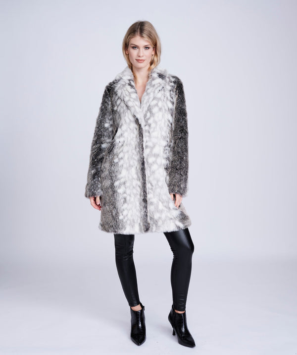 Snow Leopard Faux Fur Midi Length Paris Coat