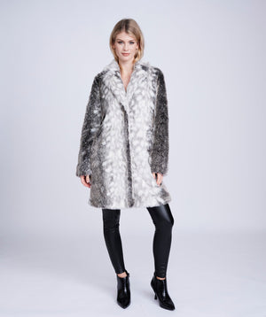Snow Leopard Longline Faux Fur Coat