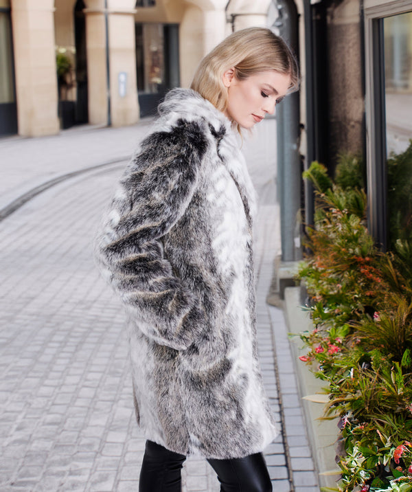 Paris - Snow Leopard Longline Faux Fur Coat