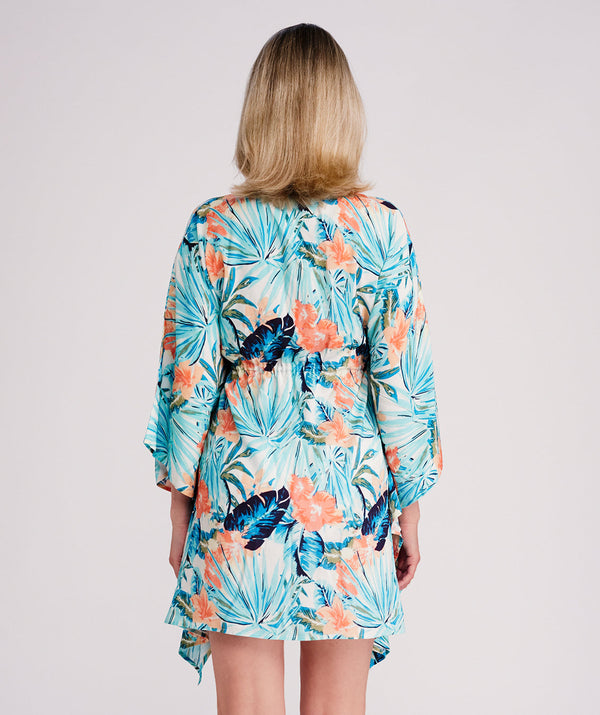 Pasadena - Pale Turquoise Tropical Print Summer Kaftan