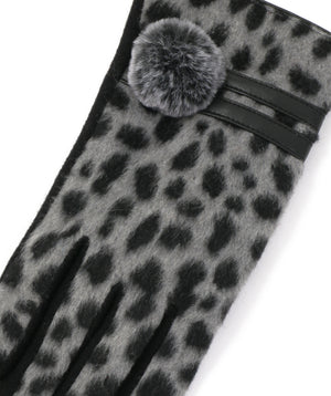 Leopard Print Gloves - Grey - Accessories, Black/Grey, Glove, Paulina, Winter Accessories