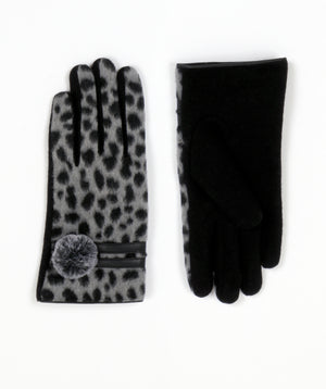 Leopard Print Gloves - Grey - Accessories, Black/Grey, Glove, Paulina, Winter Accessories