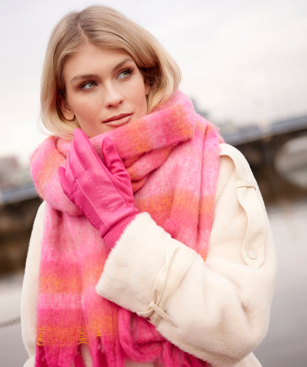 Fuchsia Faux Leather and Suede Roll Cuff Glove