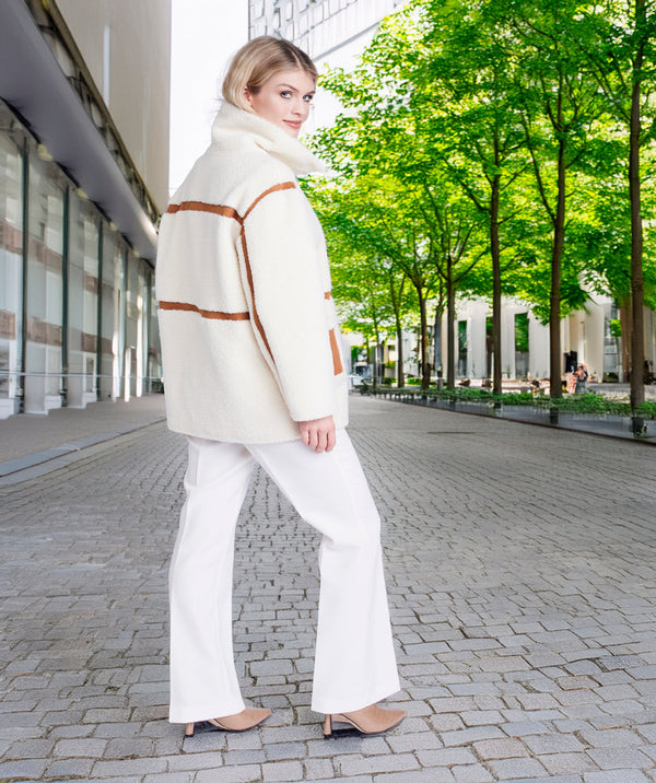 Phoenix - Cream Borg Coat with Tan Faux Suede Details