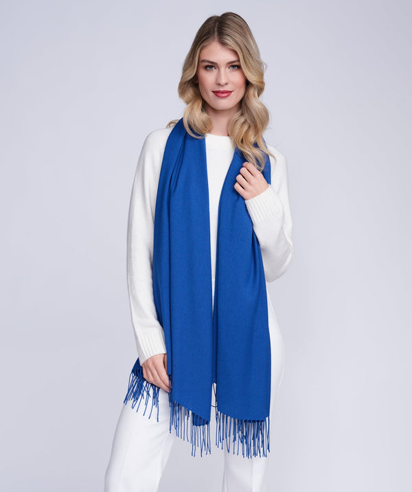 Pia - Azure Blue Italian Pashmina with Twisted Fringes