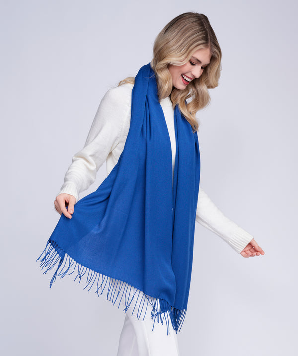 Azure Blue Italian Pashmina with Twisted Fringes