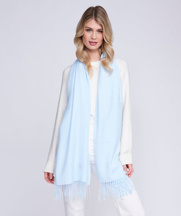 Pia - Baby Blue Italian Pashmina with Twisted Fringes