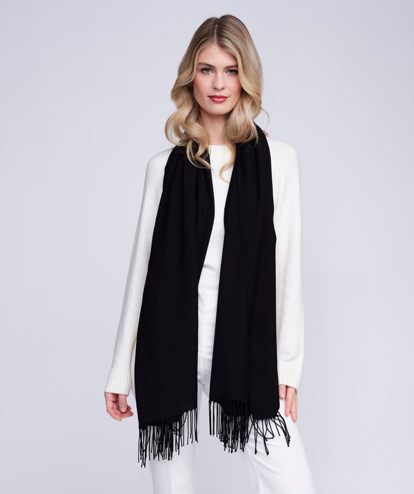 Pia - Black Italian Pashmina with Twisted Fringes