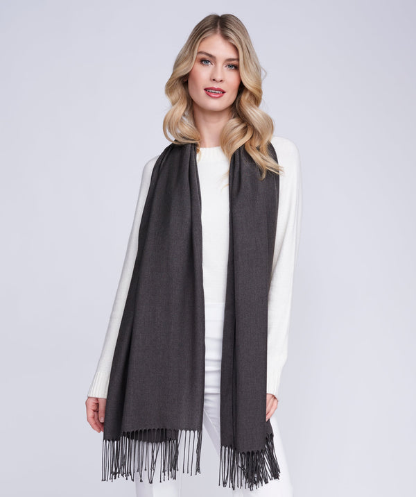 Pia - Charcoal Italian Pashmina with Twisted Fringes