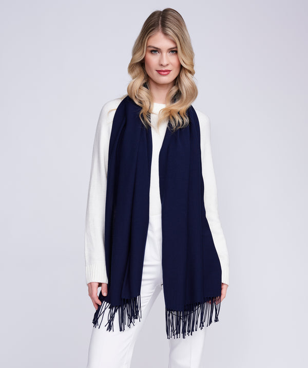 Dark Navy Italian Pashmina with Twisted Fringes