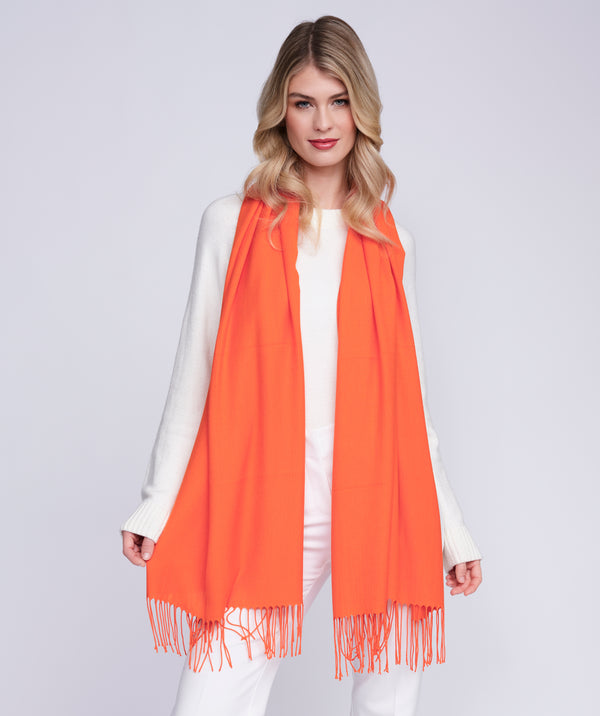 Orange Italian Pashmina with Twisted Fringes