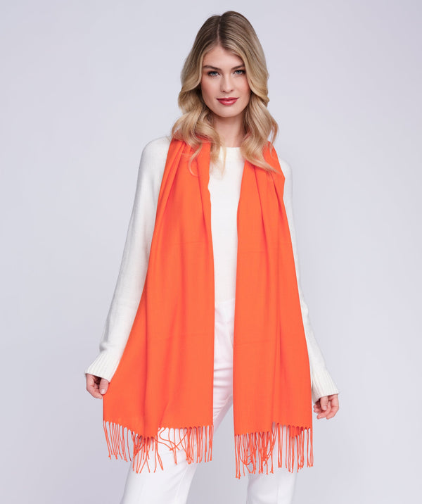 Pia - Orange Italian Pashmina with Twisted Fringes