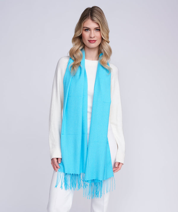 Pia - Turquoise Italian Pashmina with Twisted Fringes
