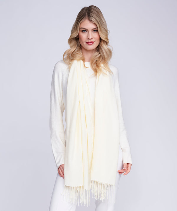 Pia - Ecru Italian Pashmina with Twisted Fringes
