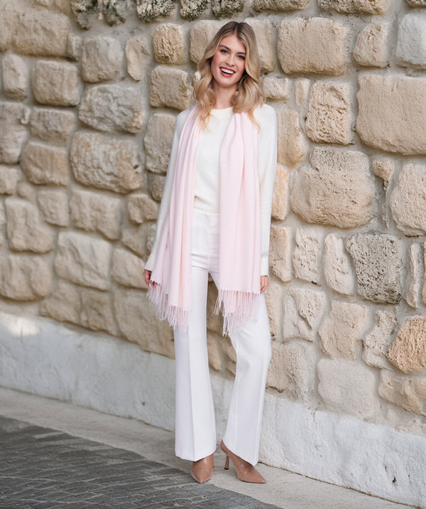 PIA - Pashmina italiana rosa rosa con flecos retorcidos