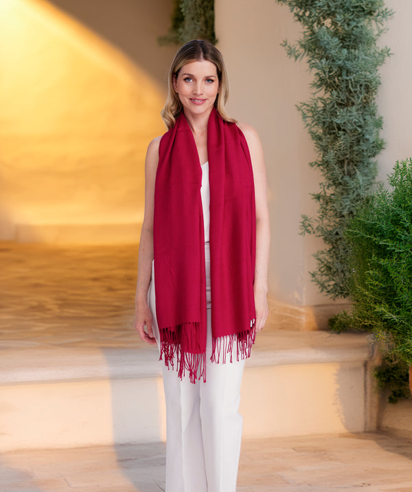 PIA - Pashmina italiana Borgoña con franjas retorcidas