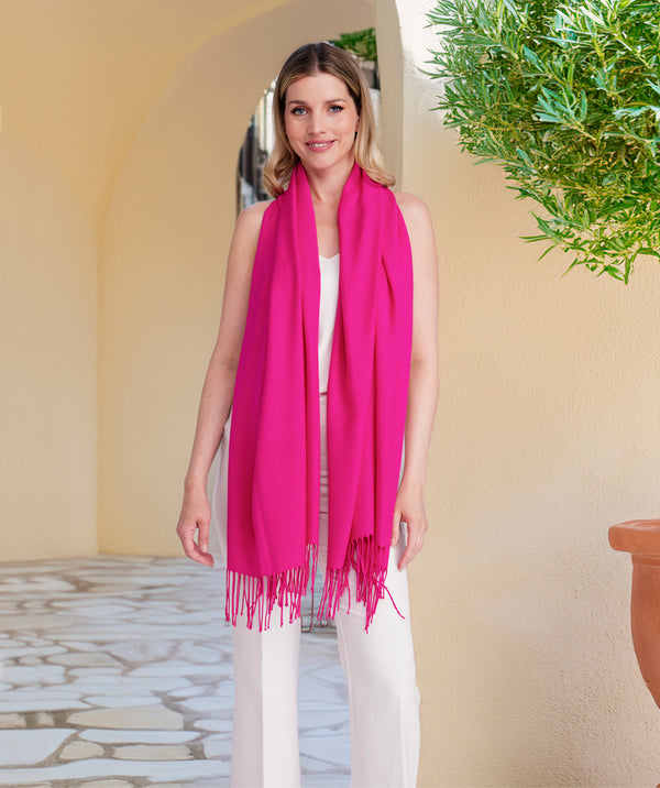 PIA - Pashmina italiana Fucsia con franjas retorcidas