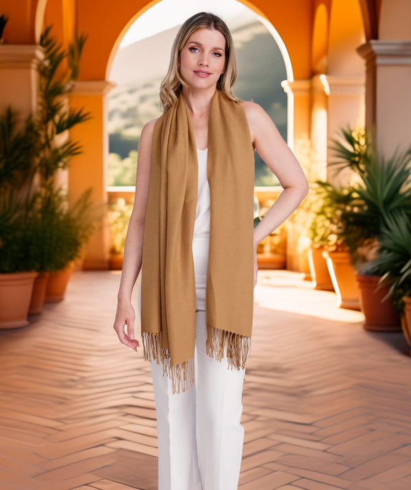 PIA - Pashmina italiana Taupe con flecos retorcidos