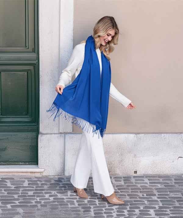 PIA - Azure Blue italiano Pashmina con franjas retorcidas