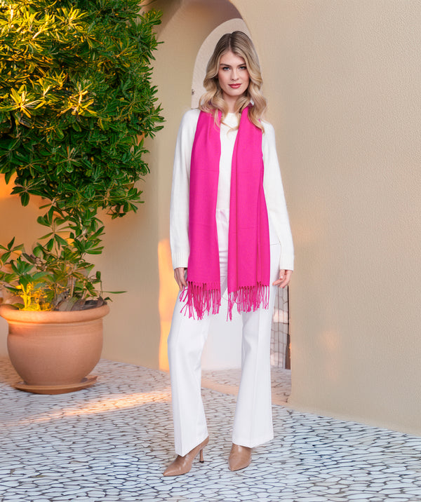 PIA - Pashmina italiana Fucsia con franjas retorcidas