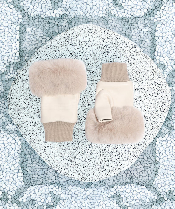 Pippa - Cream Faux Leather Fingerless Gloves