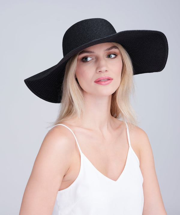 Zwart brede rand floppy hoed met faux lederen riem