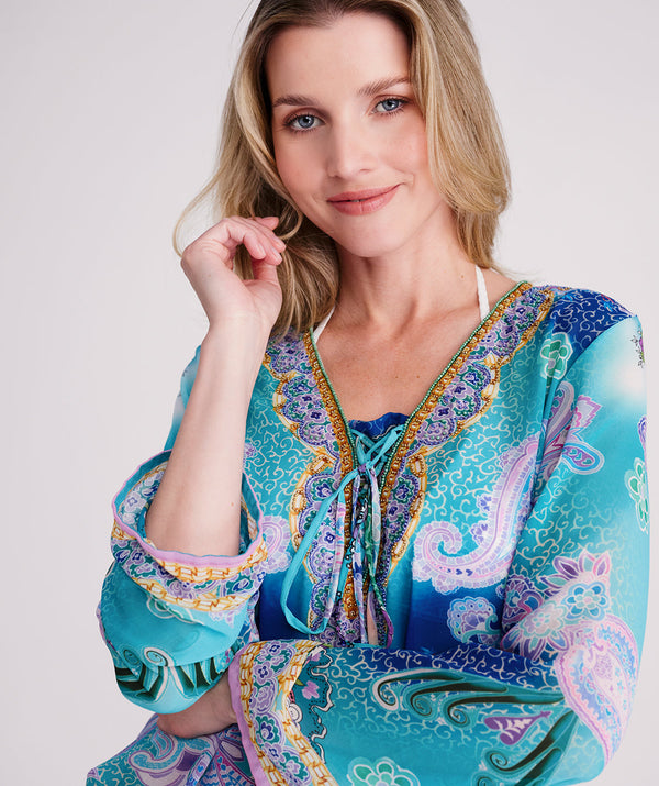 Ravenna - Pale Turquoise Paisley Print Beach Tunic