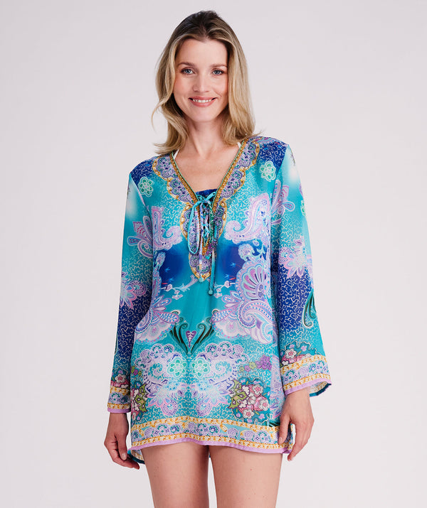 Ravenna - Pale Turquoise Paisley Print Beach Tunic