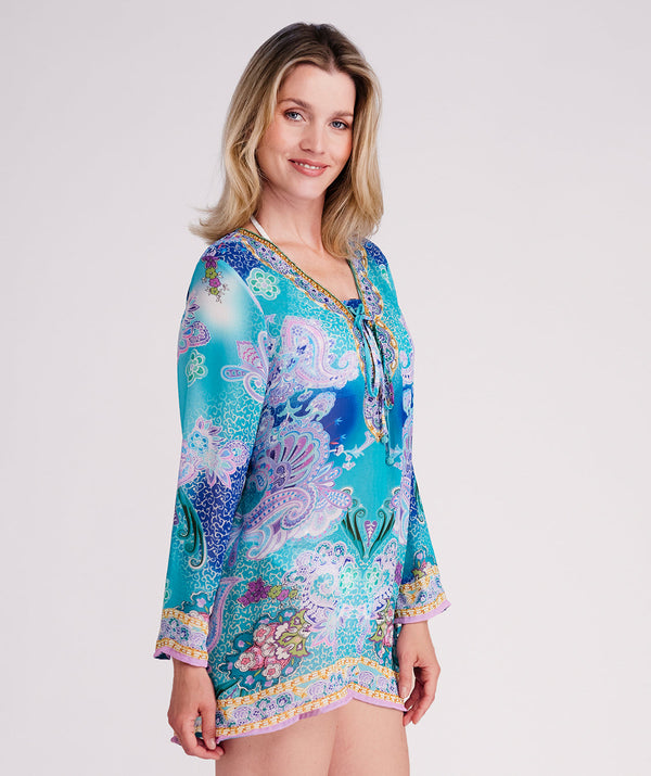 Ravenna - Pale Turquoise Paisley Print Beach Tunic