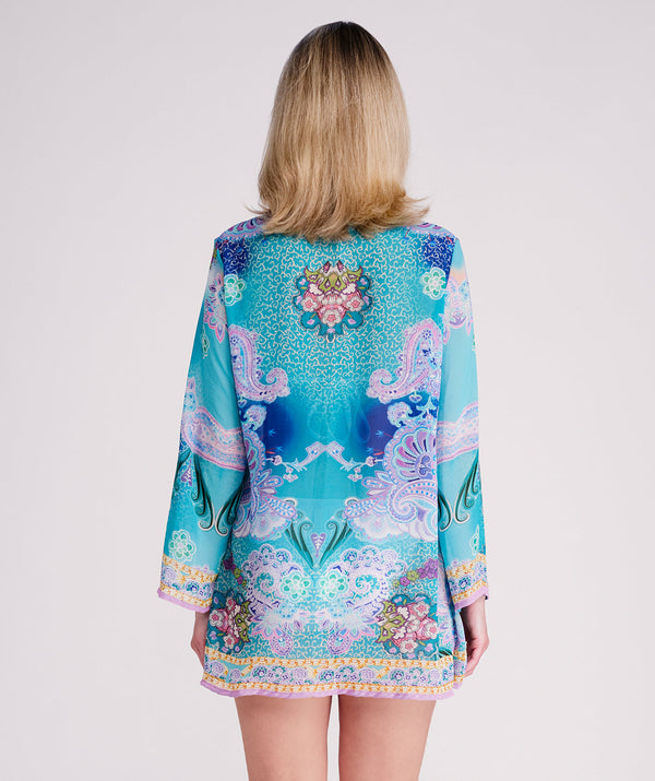 Ravenna - Pale Turquoise Paisley Print Beach Tunic