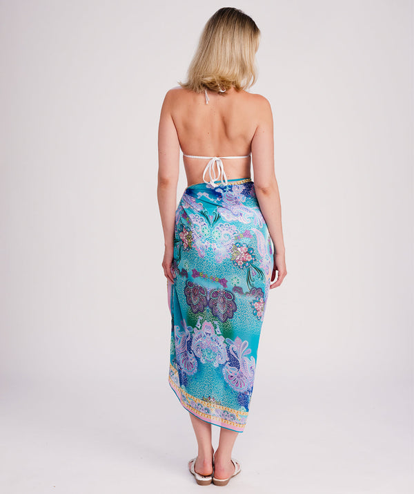 Ravenna - Pale Turquoise Paisley Print Beach Sarong
