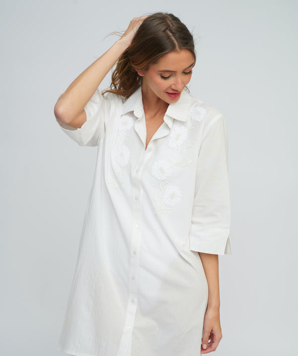 Recife - White Beaded Beach Shirt Dress