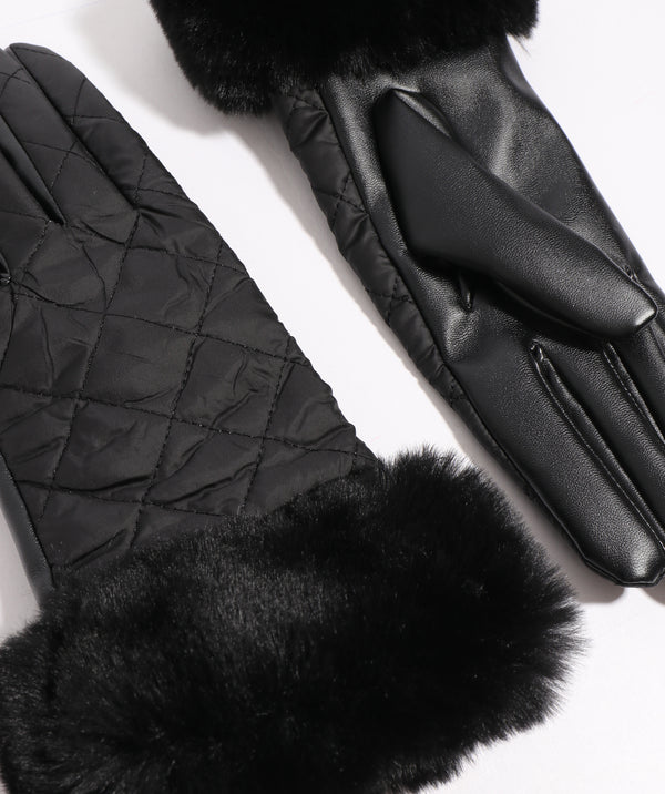 Black Rain Proof Remington Glove with Belt Detail and Faux Fur Cuff