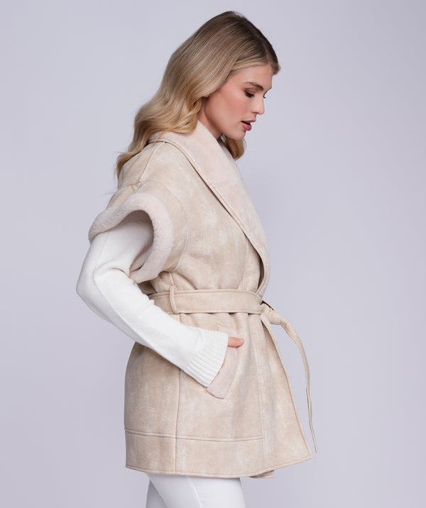 Renee - Cream Faux Fur Trim Gilet