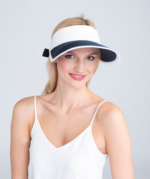 Navy and White Straw Visor with UPF 50 Sun Protection