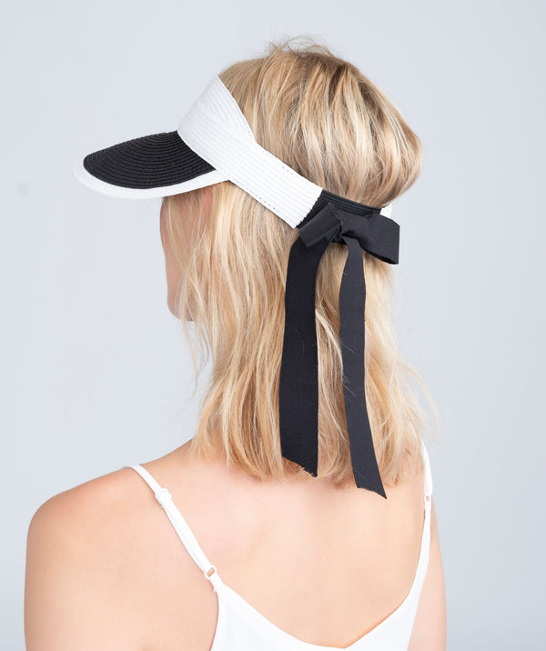 Visor de paille à deux tons en noir et blanc